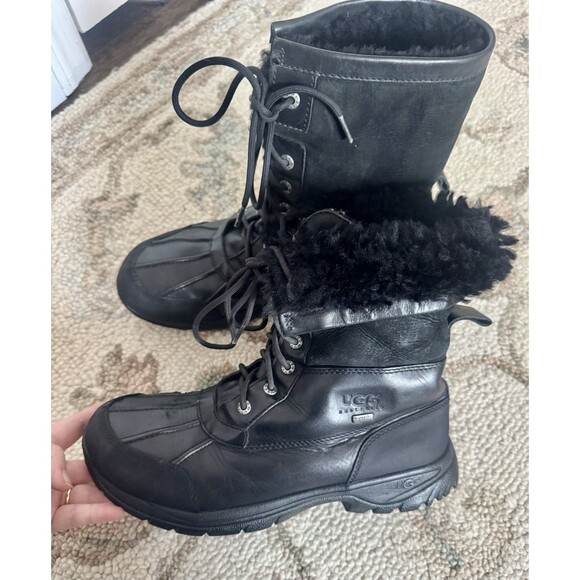 UGG Other - UGG Butte Sheepskin Vibran Lace Up Boots Winter Mens Size10 Black Leather Chukka